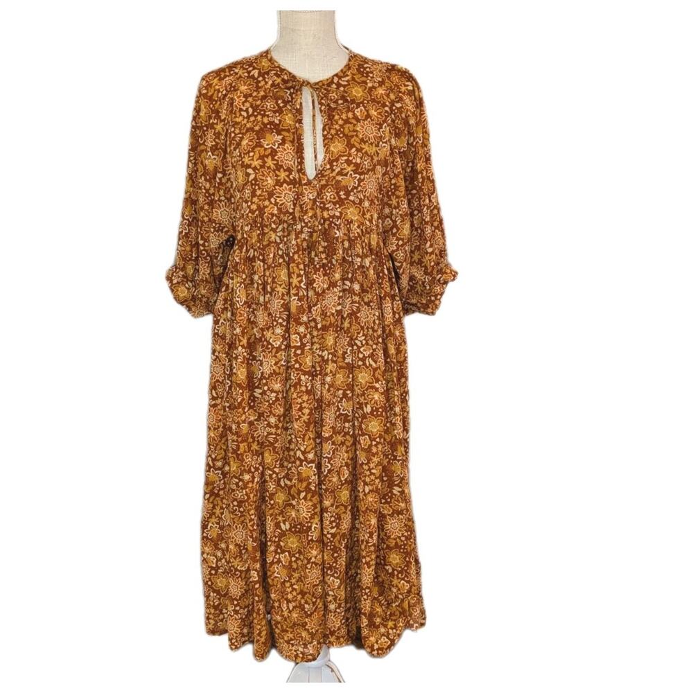Anthropologie Sundry Midi Dress Ditsy Floral Cotton Boho Puff Sleeve Sz 1 - Picture 2 of 8
